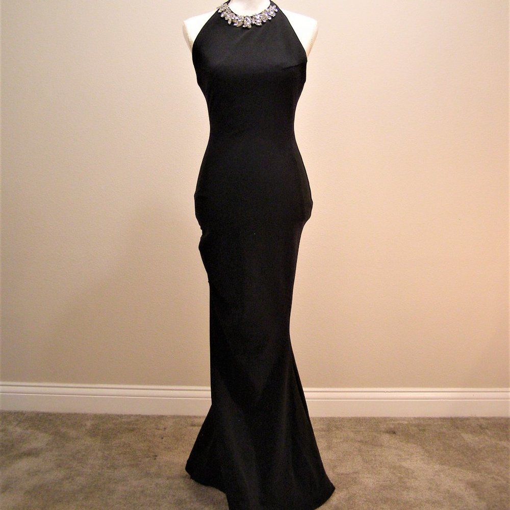 Formal Dress: Black Halter, Rhinestone Neck, Floor